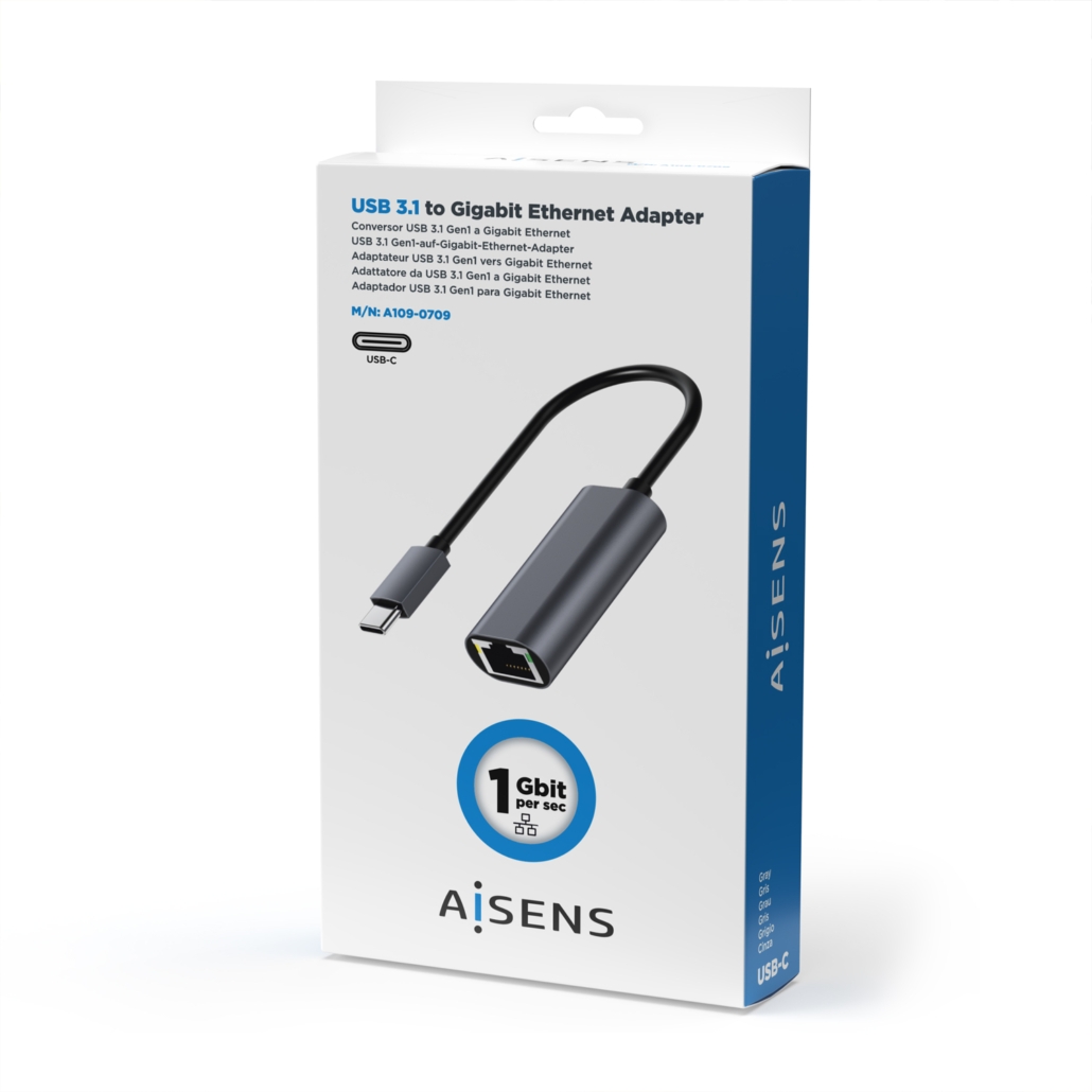 Conversor Aisens USB-C a Ethernet Gigabit 15cm 4